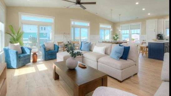 charming Island Rentals, welcoming expression, showcasing availability, photorealistic, sandy beach town with palm trees, highly detailed, waves gently crashing, realistic textures, pastel hues, warm afternoon lighting, shot with a 50mm lens.